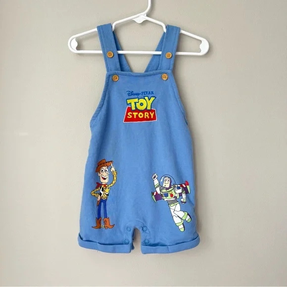 Disney Baby 6-9M Toy Story Cute Blue Shortalls Woody & Buzz Adjustable Straps - Picture 4 of 12